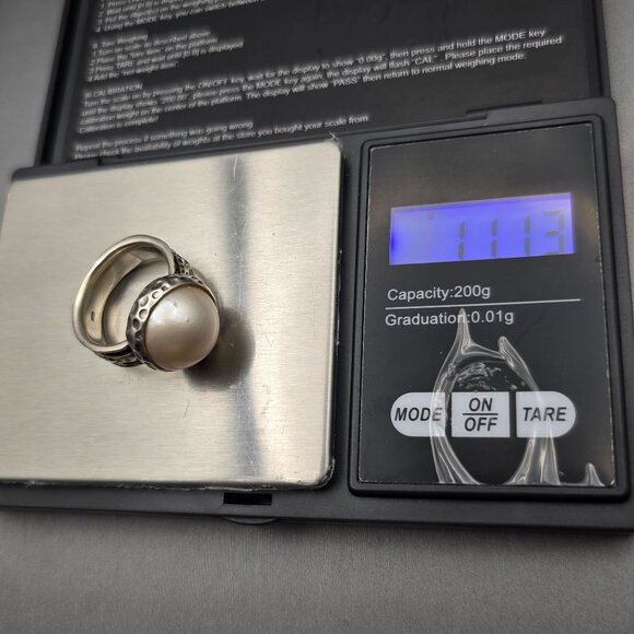 Sterling Silver Cultivated Mabe 14.8mm Pearl Ring Size 9.5 Textured Fidget 11g - Picture 11 of 11